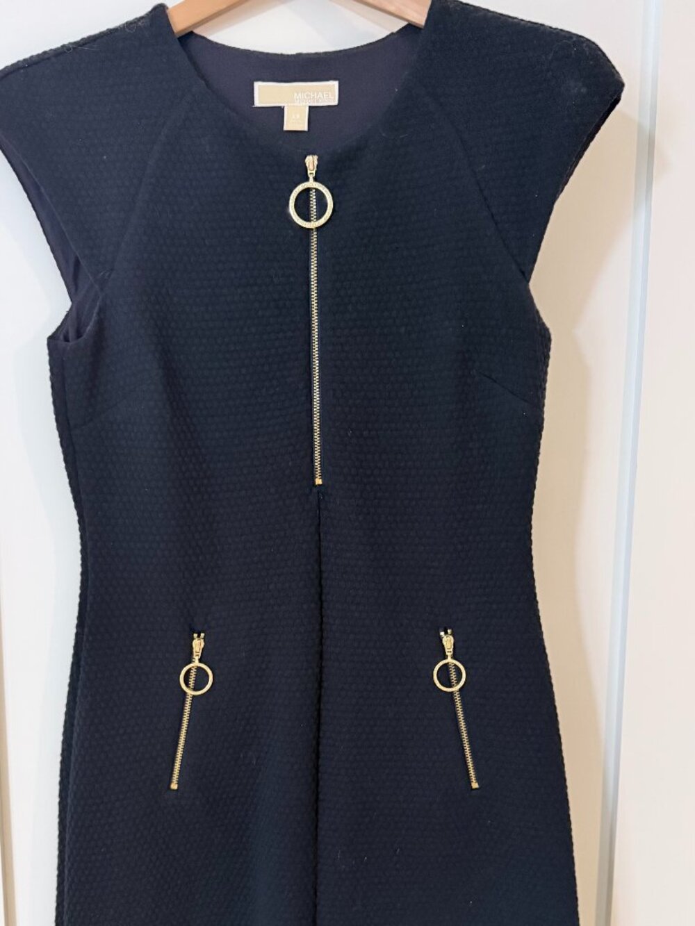 Michael Kors Black Textured Zip Front Sheath Dress XS